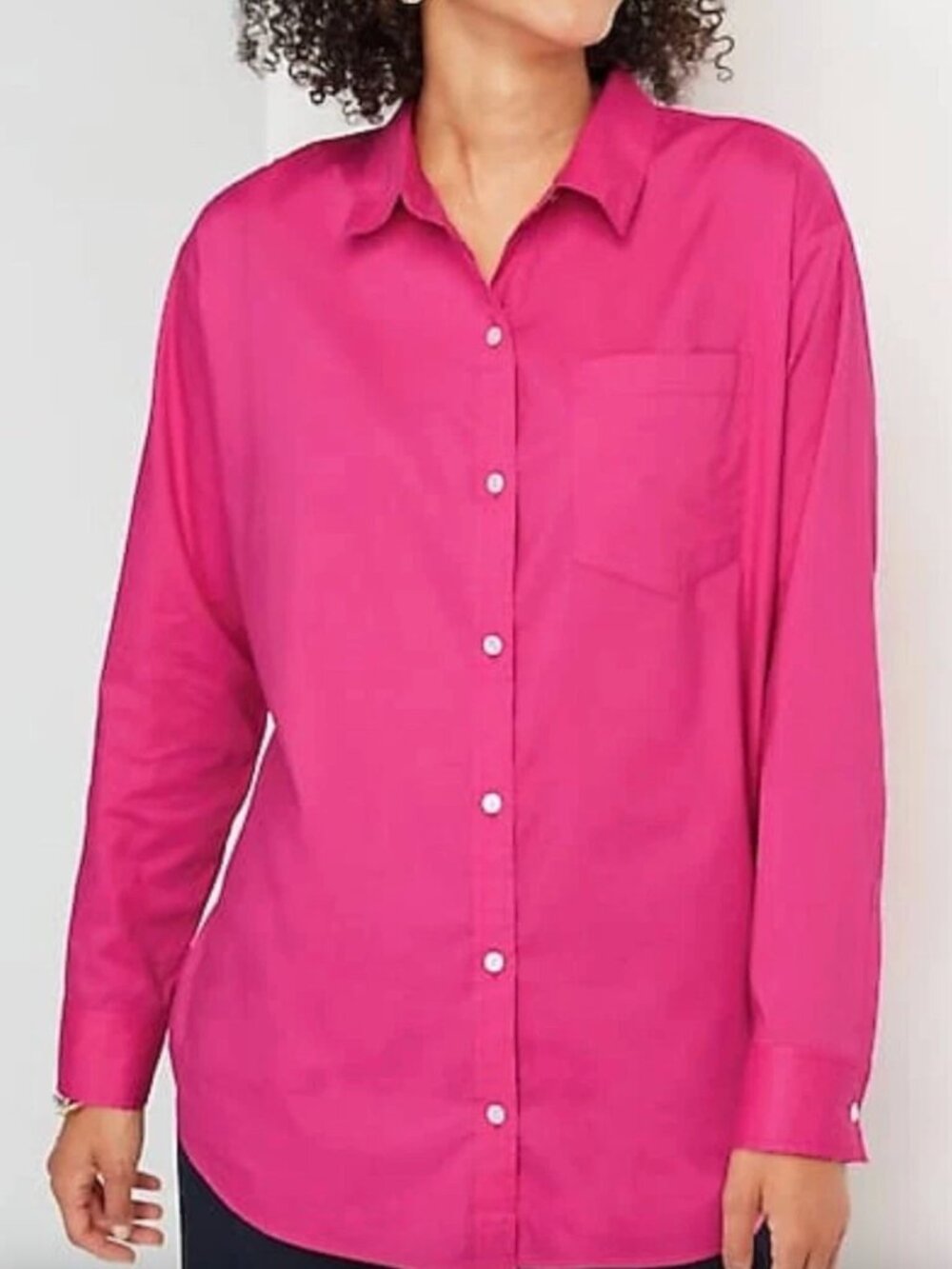 J. JILL Relaxed Fit Button Down Front Pocket Bright Pink Fuchsia Long Sleeve S